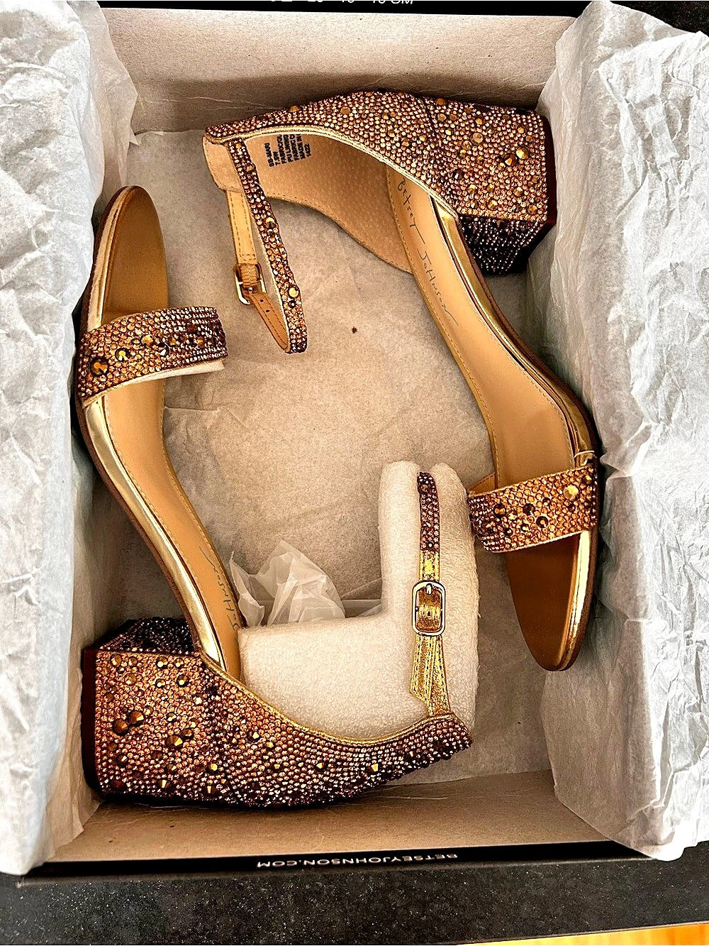 Brand New Betsey Johnson Mari Gold Embellished Heels US 7.5 Wide, Comes in  Box